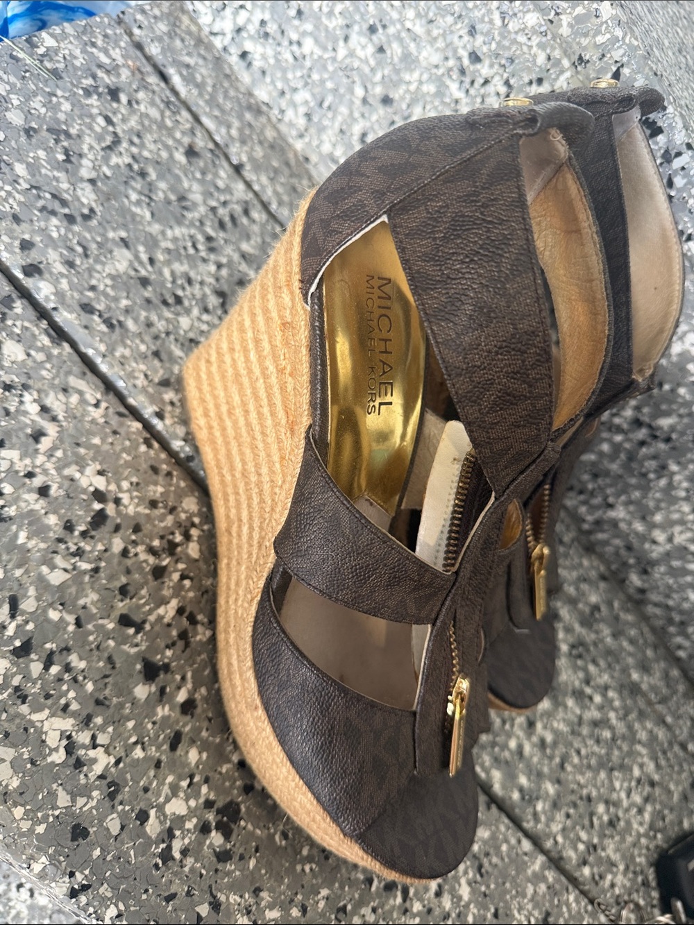 Michael Kors Brown Logo Espadrille Wedge Sandals READ DESCR. AND SEE PICS